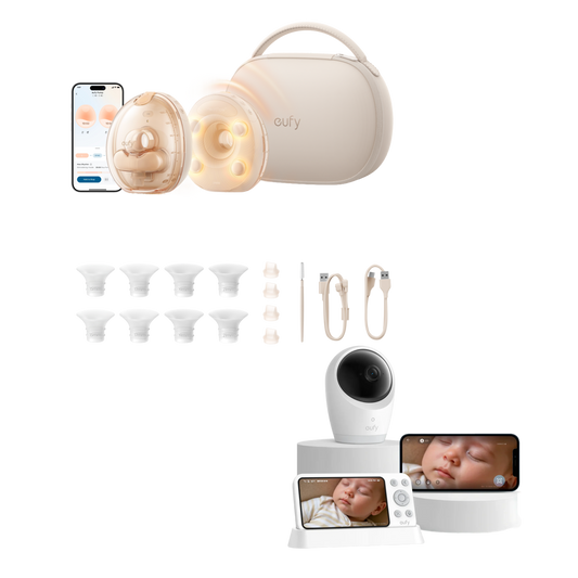 eufy S2 Pro Massaging Heated Electric Breast Pump with Charging Case + eufy Baby Monitor E21
